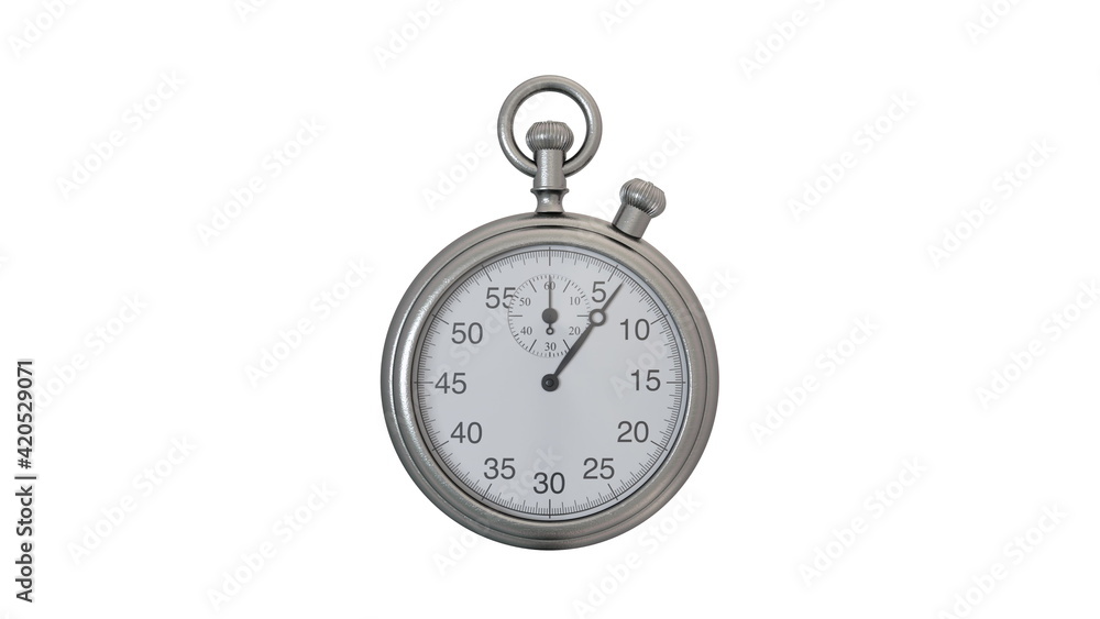 Old stopwatch time clock on a white background, 3d rendering