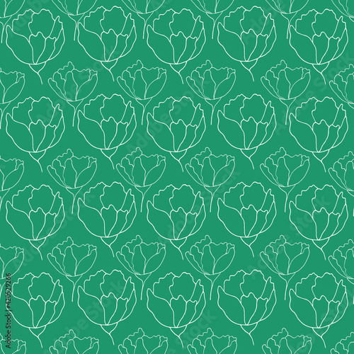 flower buds contour vector seamless pattern botanical illustration heads of flowers on a contrasting background
