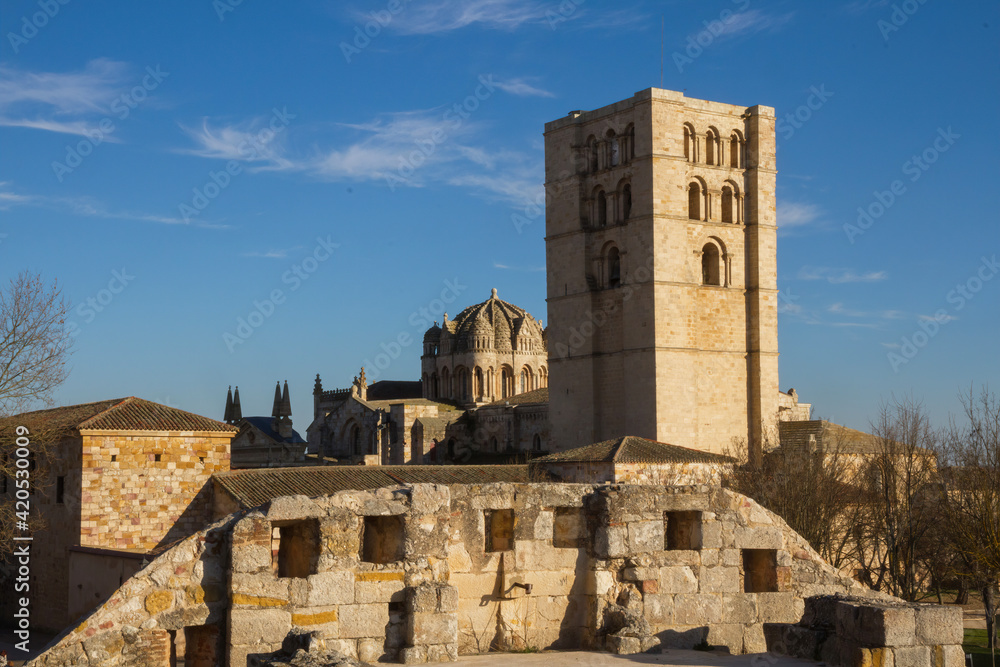 La Catedral de Zamora vista desde el Castillo Medieval. España 