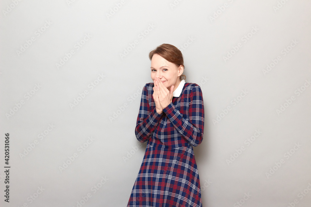 Portrait of happy cheerful girl laughing at funny joke Portrait of happy cheerful girl laughing at funny joke