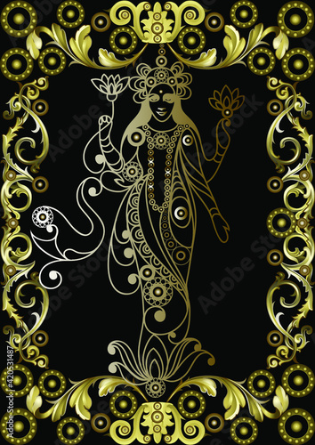 Graphic drawing with Indian motifs. Vector illustration