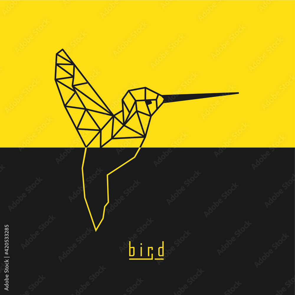 Yellow polygonal bird and text with black background Yellow polygonal bird and text with black background