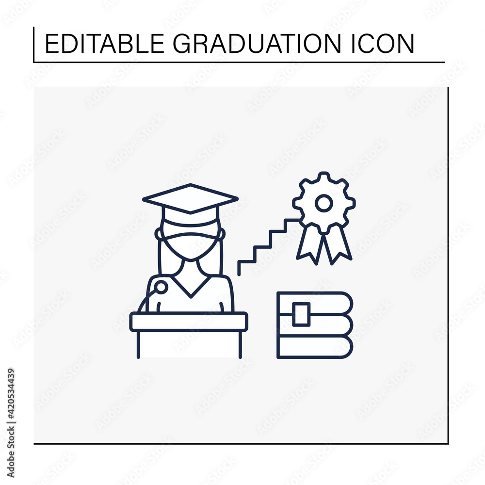 Academic career line icon. Personal growth. Motivation speech. Work at university. Professor career. Professional development. Graduation concept.Isolated vector illustration.Editable stroke Academic career line icon. Personal growth. Motivation speech. Work at university. Professor career. Professional development. Graduation concept.Isolated vector illustration.Editable stroke