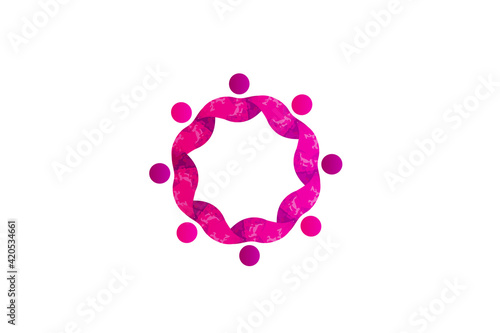 Teamwork girl woman partners in a hug of eight persons concept of unity friendship partnership working together icon logo vector image design