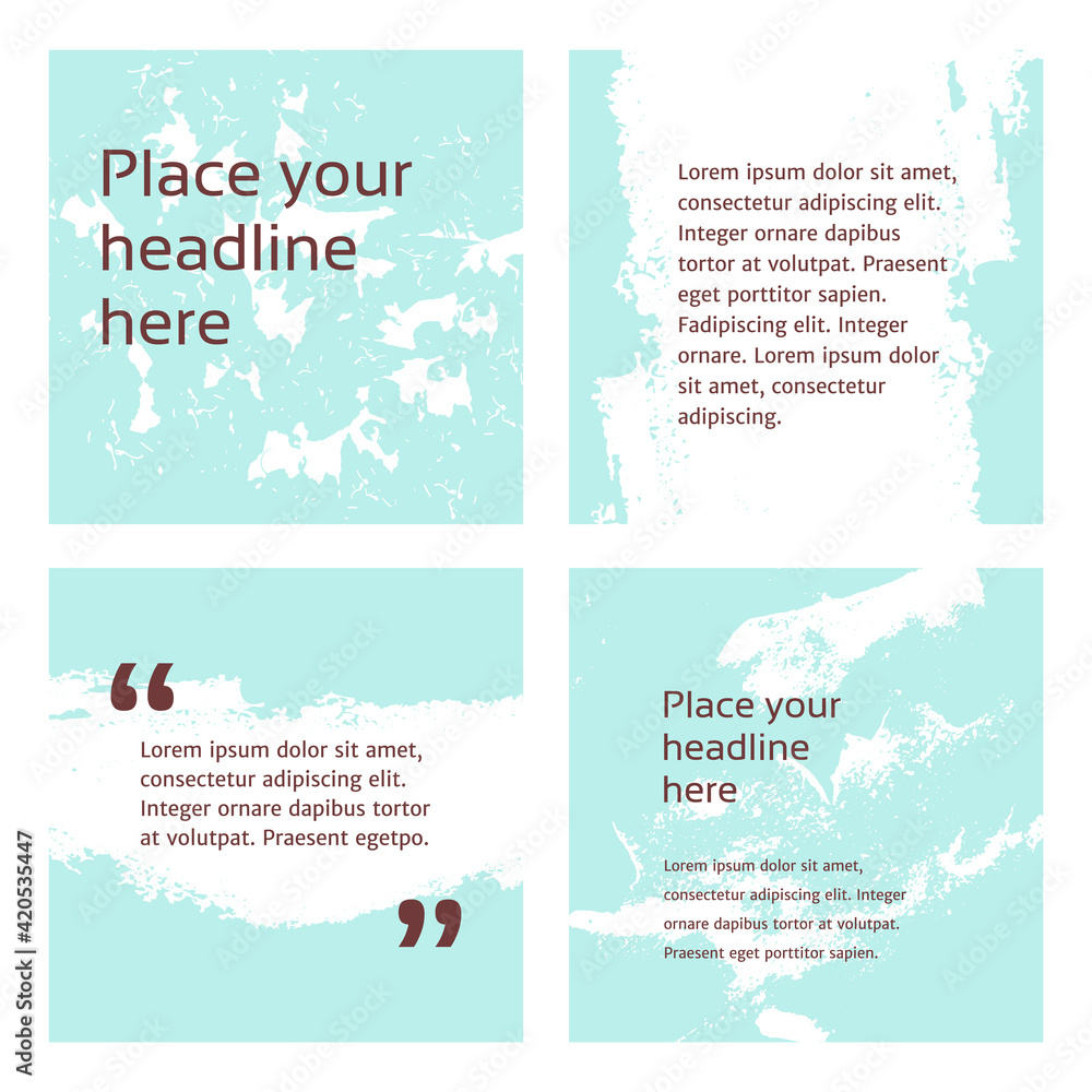 Set of 4 square banners with sample text. Blue, white and brown social ...