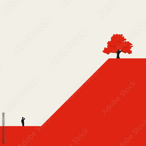 Business growth vector concept with businessman and tree. Symbol of success, ambition and motivation. Minimal design.