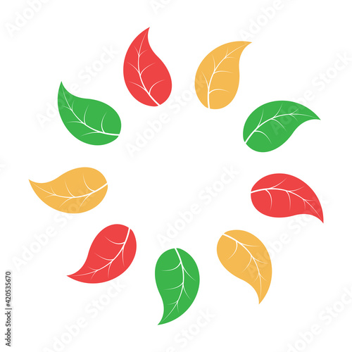 green red yellow leaf icons logo on white background. vector illustration. Flat style  Round shape.