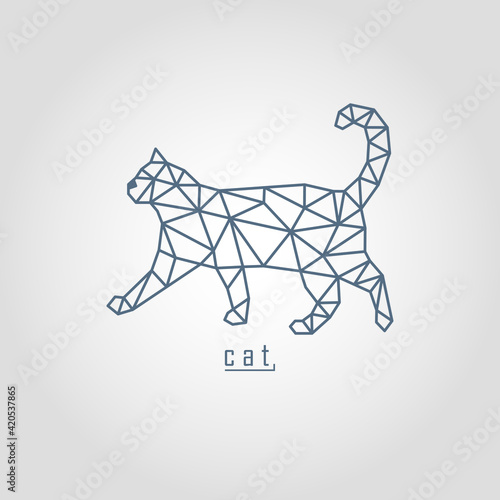 Black polygonal cat and text with grey background
