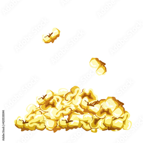 Vector illustration of a slide of popcorn in cartoon style on a white background with place for text. Template for advertising, postcard, poster.