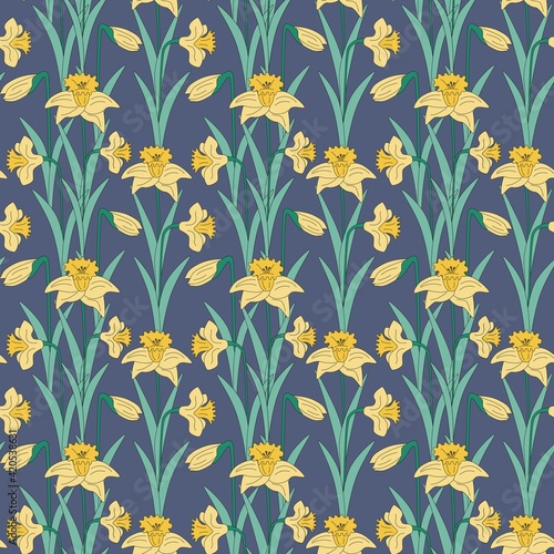 Seamless pattern spring daffodils in Easter