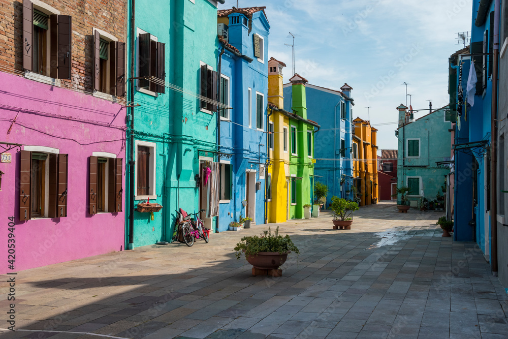 Obraz premium Burano island, characteristic view of colorful houses, Venice lagoon, Italy, Europe
