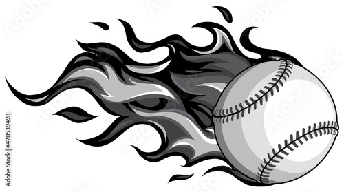 monochromatic Baseball with flames in white background vector illustration