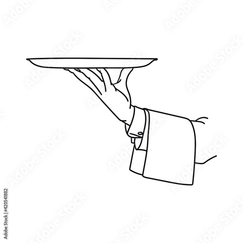 Waiter tray. Handmade drawing. Vector illustration.