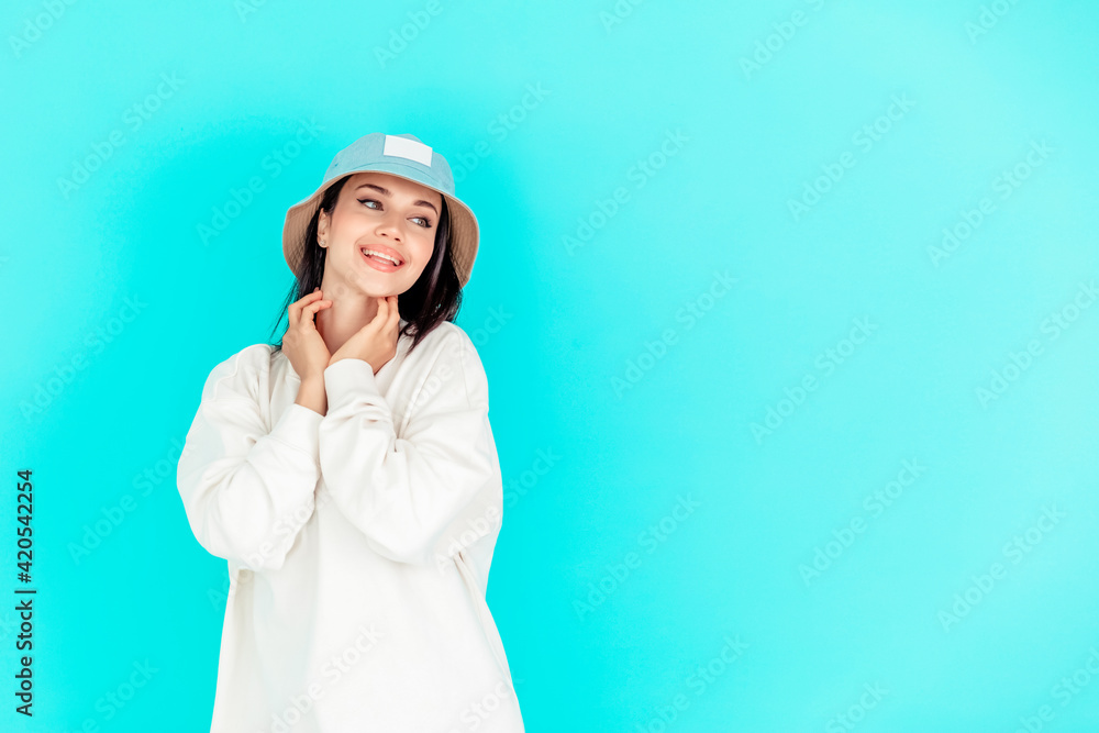portrait of a beautiful girl in a denim cap portrait of a beautiful girl in a denim cap