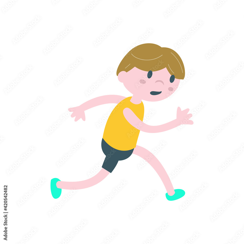 Kid running. Isolated vector illustration. Childish style.