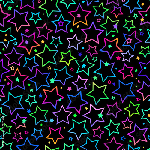 seamless background with bright neon stars