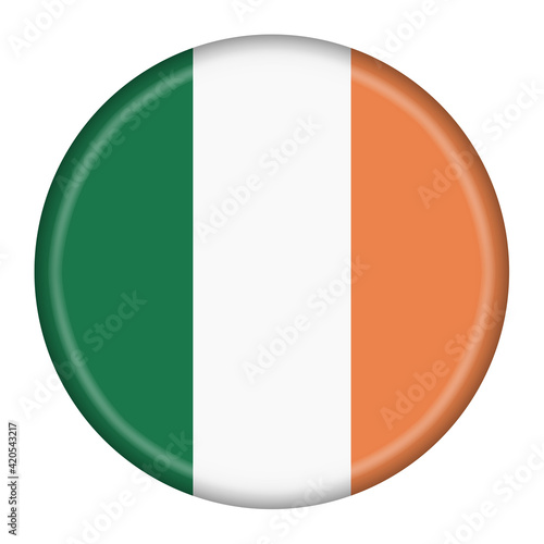 Ireland flag button 3d illustration with clipping path