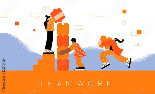 Women teamwork concept building puzzle