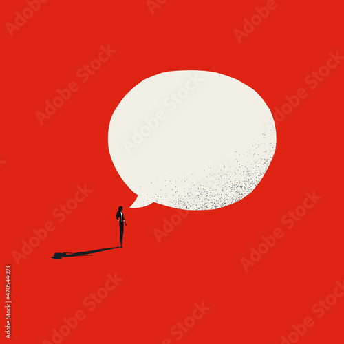 Woman with speech bubble vector concept. Symbol of speaking out loud, power, emancipation. Minimal design photo