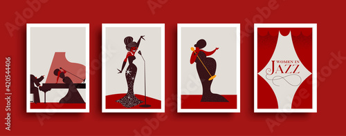 Women in jazz retro music template collection