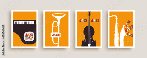 Jazz band music instrument retro cartoon set