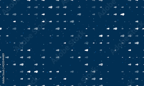 Seamless background pattern of evenly spaced white sports whistle symbols of different sizes and opacity. Vector illustration on dark blue background with stars