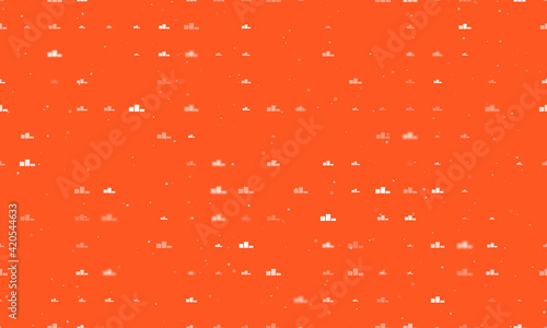 Seamless background pattern of evenly spaced white winners podium symbols of different sizes and opacity. Vector illustration on deep orange background with stars