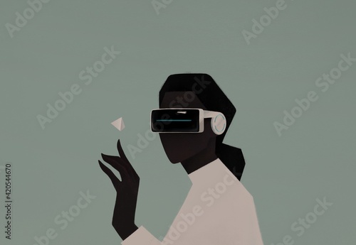 portrait of a black woman in VR glasses. virtual reality concept