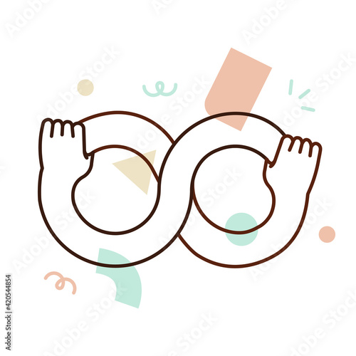 People hands holding arm infinite symbol loop