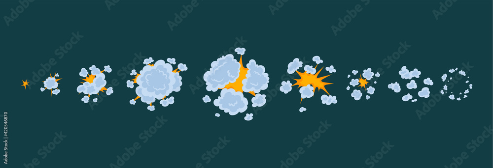 Cartoon Color Different Stage Explosion Effect Set. Vector