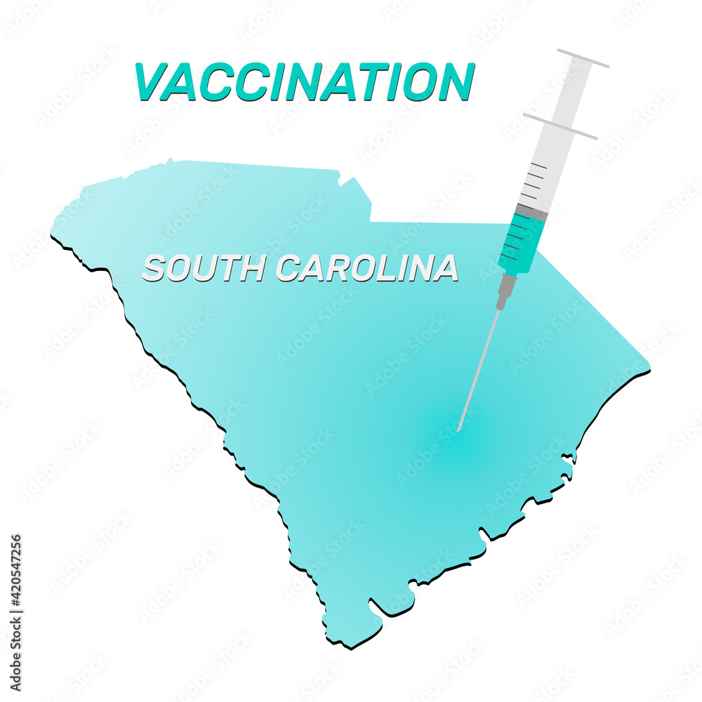 Vaccination of South Carolina. Coronavirus vaccine concept, syringe of