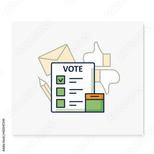 Election color icon. Voting form, ballot or checklist with check mark. Choice, vote concept. Democracy. Parliamentary or presidential elections. Isolated vector illustration