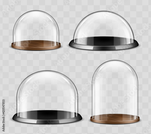 Realistic Detailed 3d Glass Domes Set. Vector