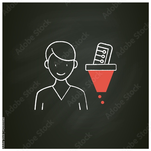 Information filtering system chalk icon. Filtering information, searching for truthful info.Information overload concept. Isolated vector illustration on chalkboard