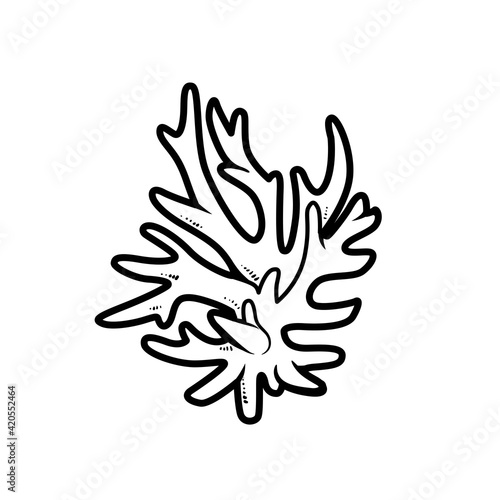 Branched coral object coloring book linear drawing isolated on white background