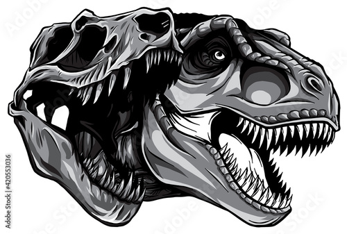 monochromatic cartoon t-rex who was very angry, staring and grinning vector