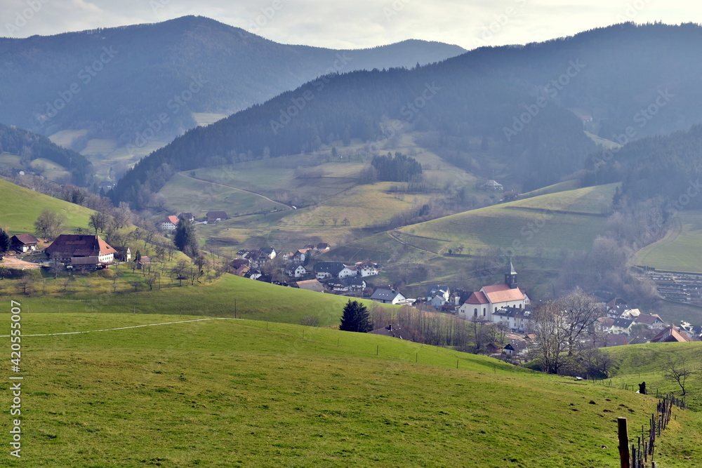 Grüne Berge und Täler in Yach im Schwarzwald