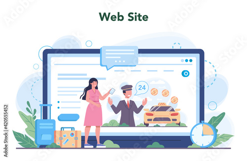 Taxi service online service or platform. Yellow taxi car. Automobile cab