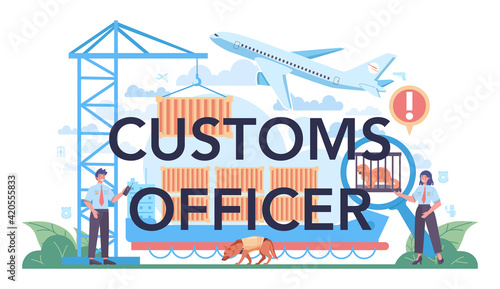 Customs officer typographic header. Passport control at the airport.