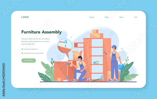 Wooden furniture maker or designer web banner or landing page.
