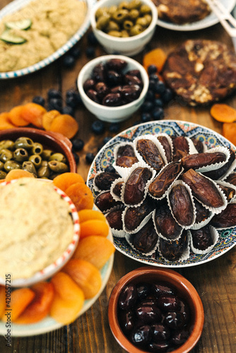 table full of Moroccan snacks photo