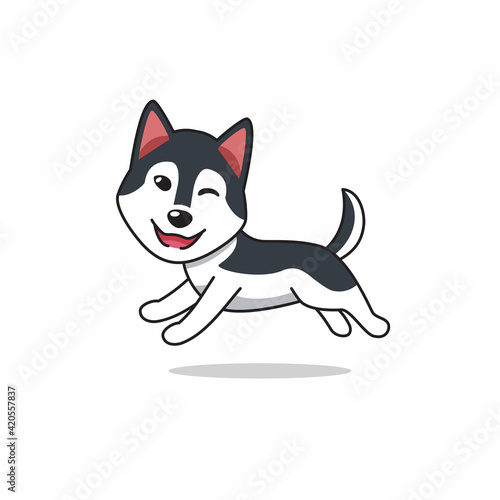 Vector cartoon character happy siberian husky dog running for design.