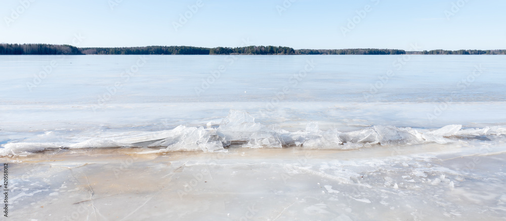 Tha abstract background of ice structure in a lake landscape