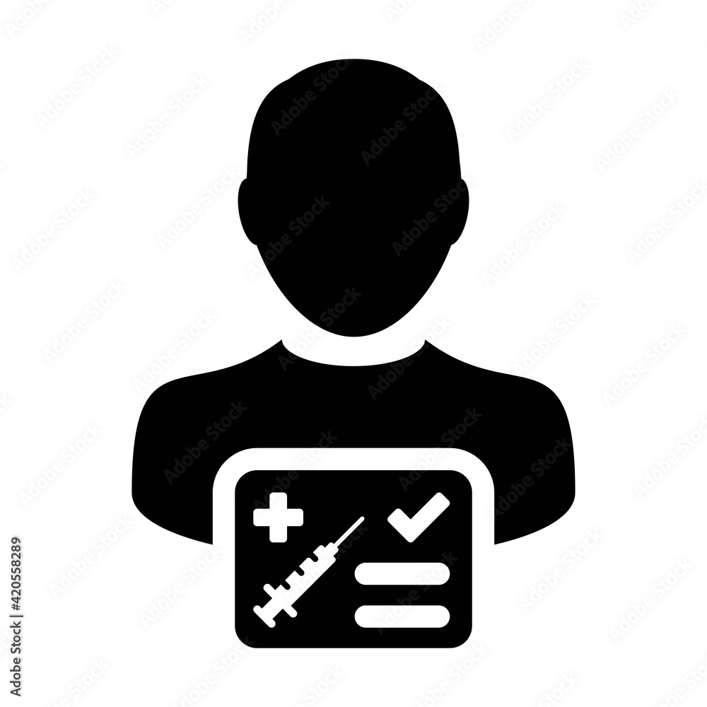Vaccination card icon vector with male user person profile avatar symbol for medical and healthcare certificate in a glyph pictogram illustration Vaccination card icon vector with male user person profile avatar symbol for medical and healthcare certificate in a glyph pictogram illustration