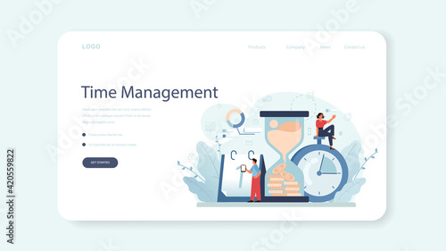 Employee efficiency web banner or landing page. Business staff management