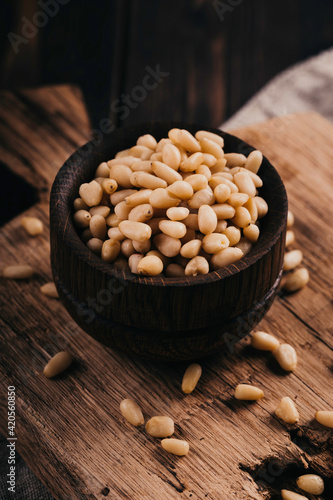 Pine nuts. For vegetarians. Toasted organic healthy food.