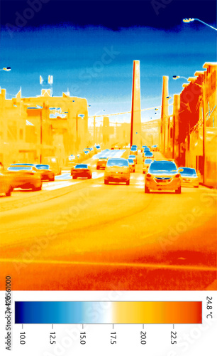 Climate change causes rising temperatures - thermographic imaging of urban environment photo