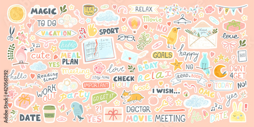 Set with cute stickers for daily planner and scheduler