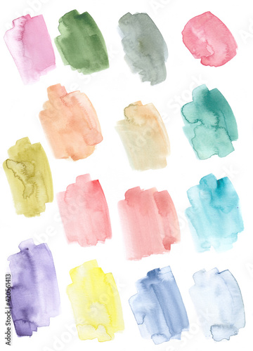 Set of colorful watercolor brush strokes