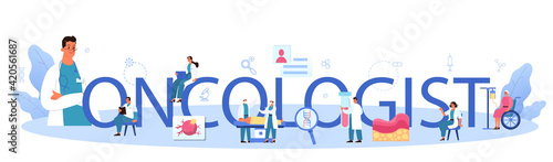 Oncologist typographic header. Cancer disease diagnostic and treatment.